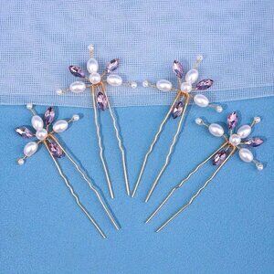 PEARL & LAVENDER CRYSTAL HAIR PINS (set of 4)